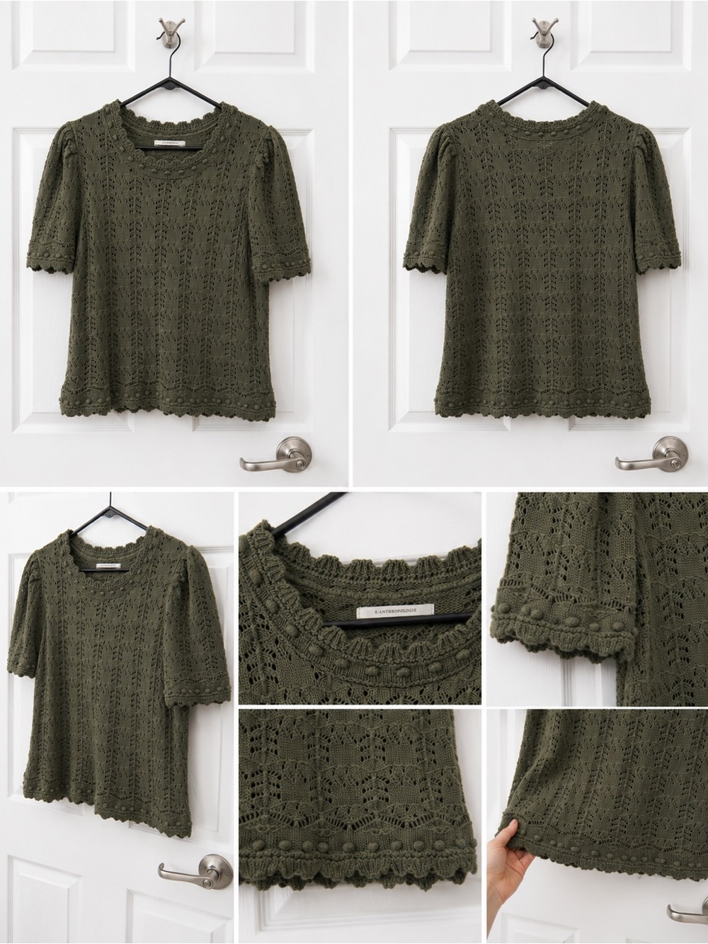 Anthropologie Olive Crochet Knit Short-Sleeve Tee